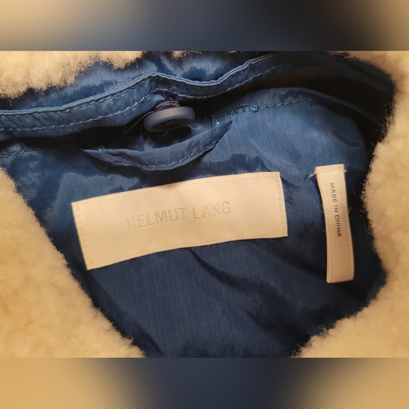 Helmut Lang Sheer Bomber Jacket Cobalt Blue Sz XS 100% Lamb Shearling Fur Collar - Picture 14 of 16